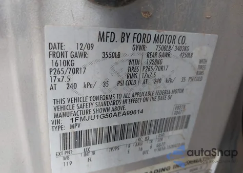 2010 Ford Expedition Xlt z USA, uszkodzony, nr VIN 1FMJU1G50AEA99614